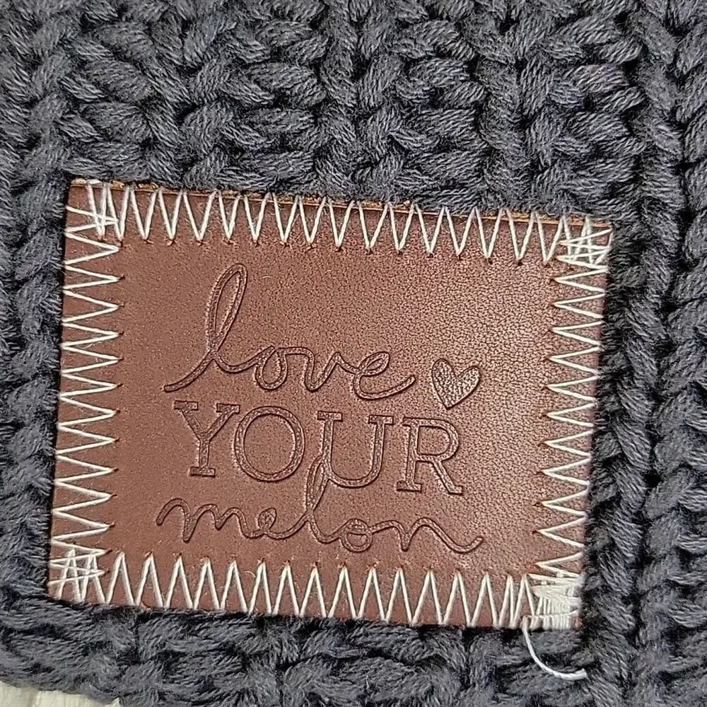 Love Your Melon Chunky Knit Beanie Hat Brown Logo Patch